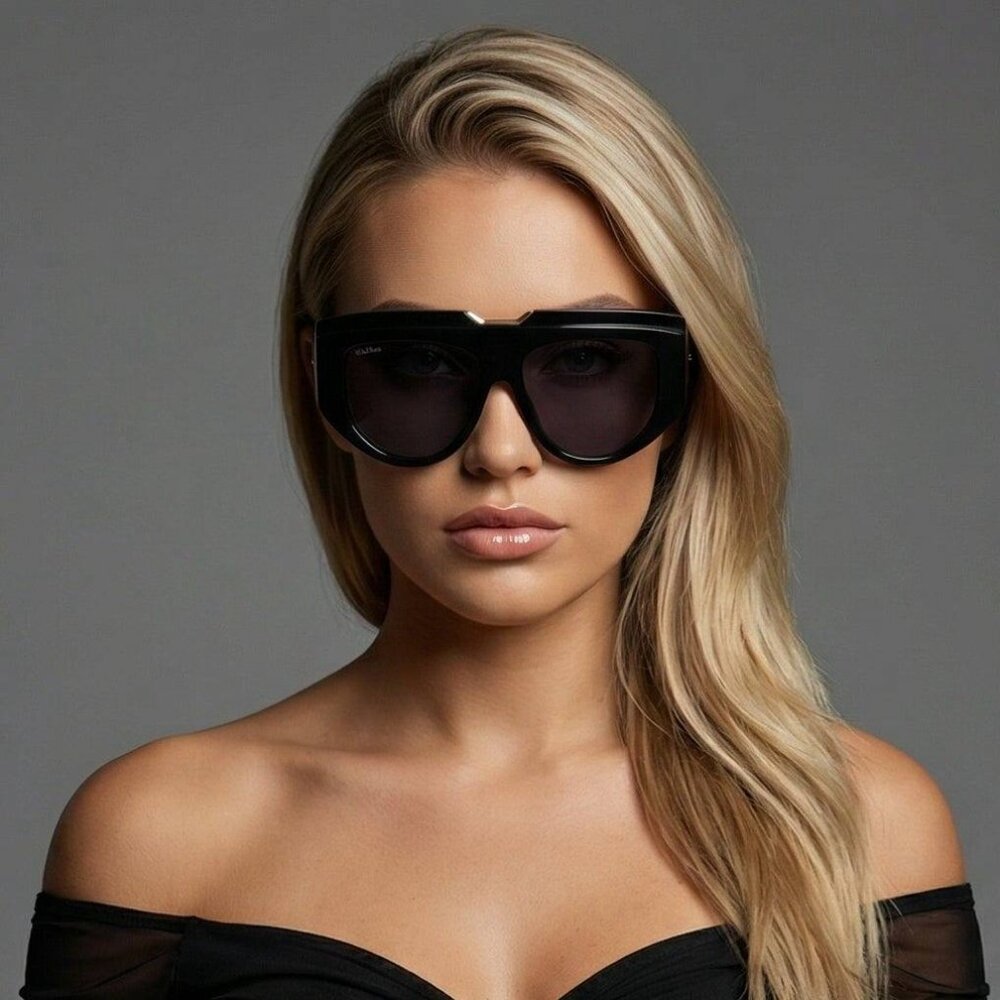 Exclusive Sale! Max Mara ORSOLA MM0083 01A Sunglasses Shiny Black Shield Frame